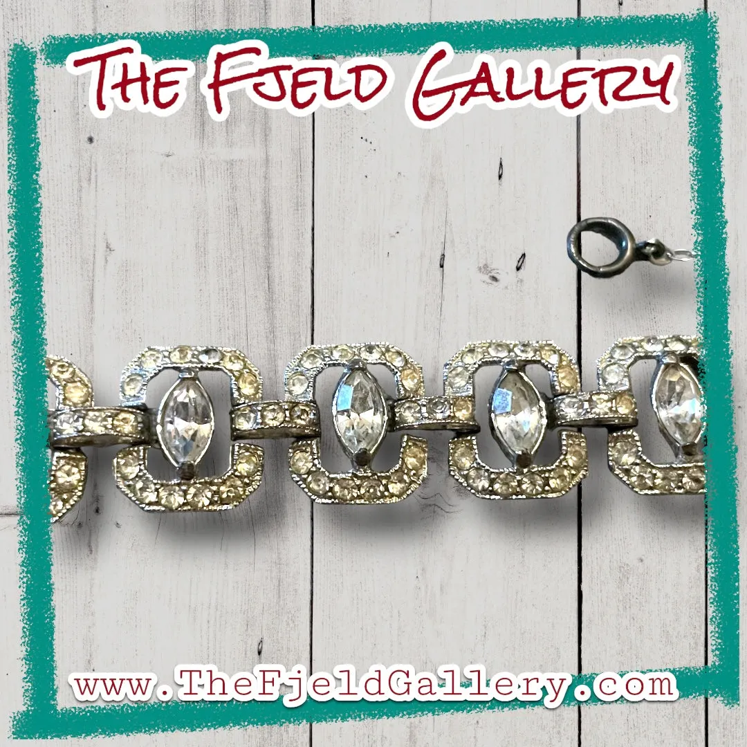 Art Deco Crystal Rhinestone Link Bracelet