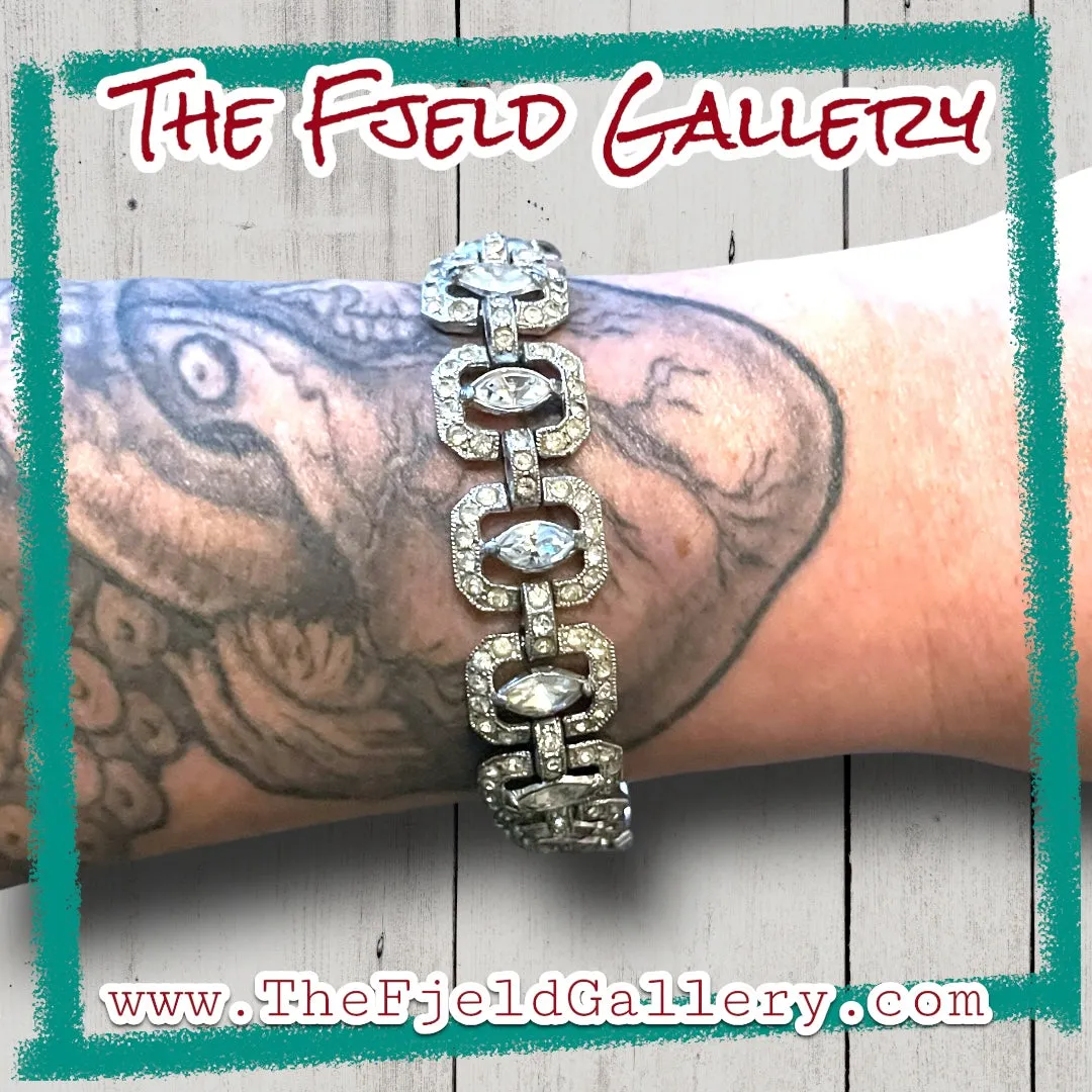 Art Deco Crystal Rhinestone Link Bracelet