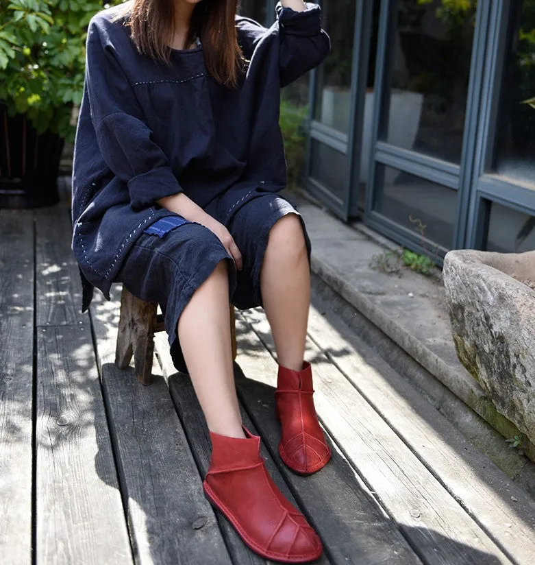 ARTMU ZIP BACK FLAT ANKLE BOOTS IN RED