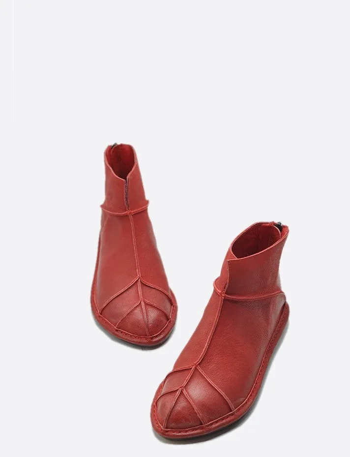 ARTMU ZIP BACK FLAT ANKLE BOOTS IN RED