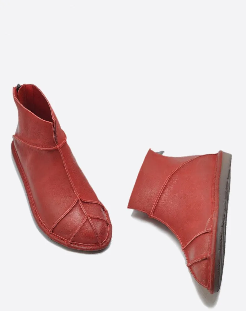ARTMU ZIP BACK FLAT ANKLE BOOTS IN RED