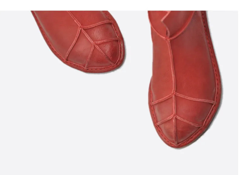 ARTMU ZIP BACK FLAT ANKLE BOOTS IN RED