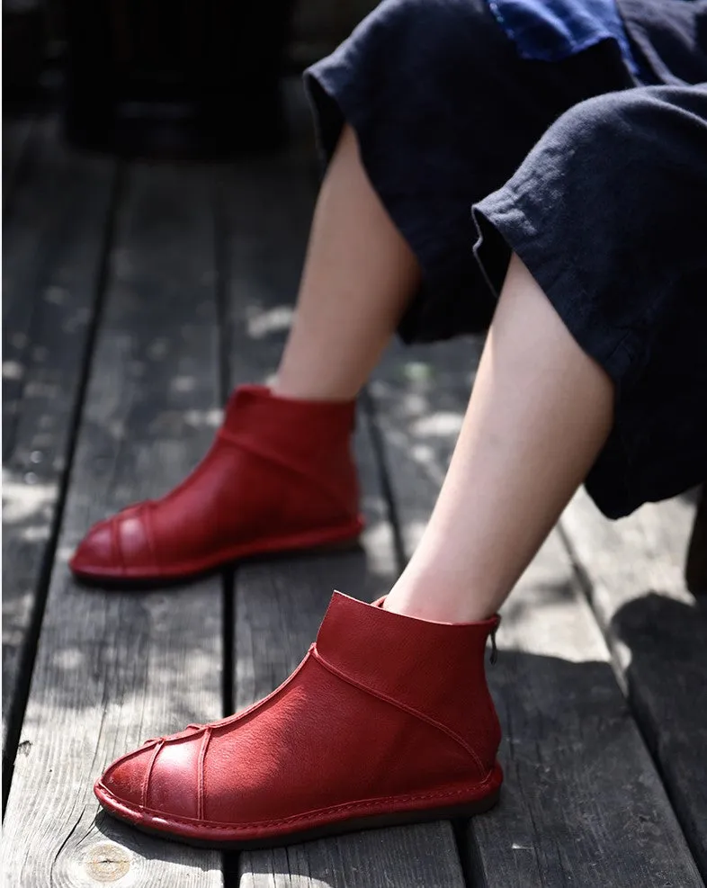 ARTMU ZIP BACK FLAT ANKLE BOOTS IN RED