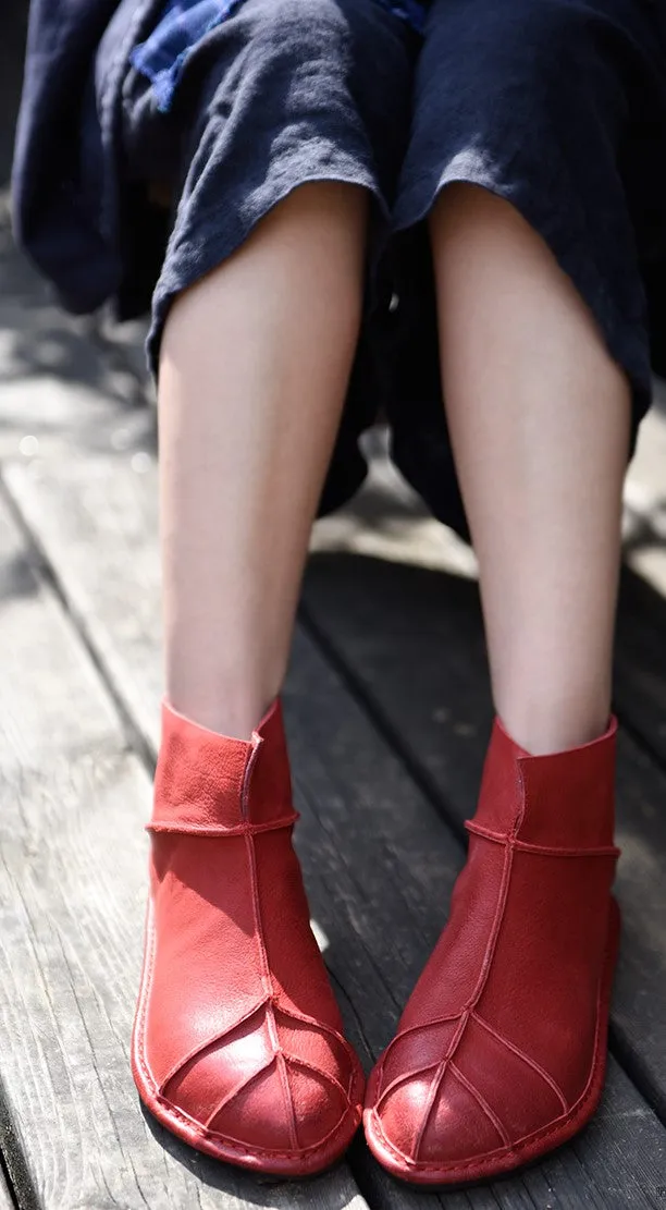 ARTMU ZIP BACK FLAT ANKLE BOOTS IN RED