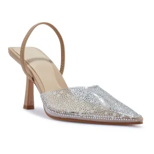 ASHLEY NUDE PERSPEX PEARL SLINGBACK JEWEL HEELS