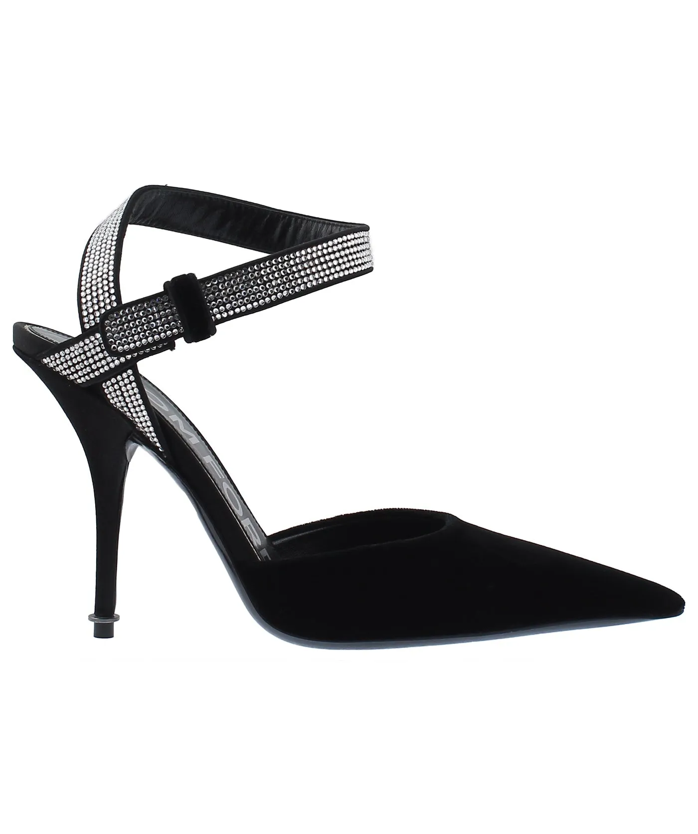 Asymmetric Crystal Ankle Strap Pumps