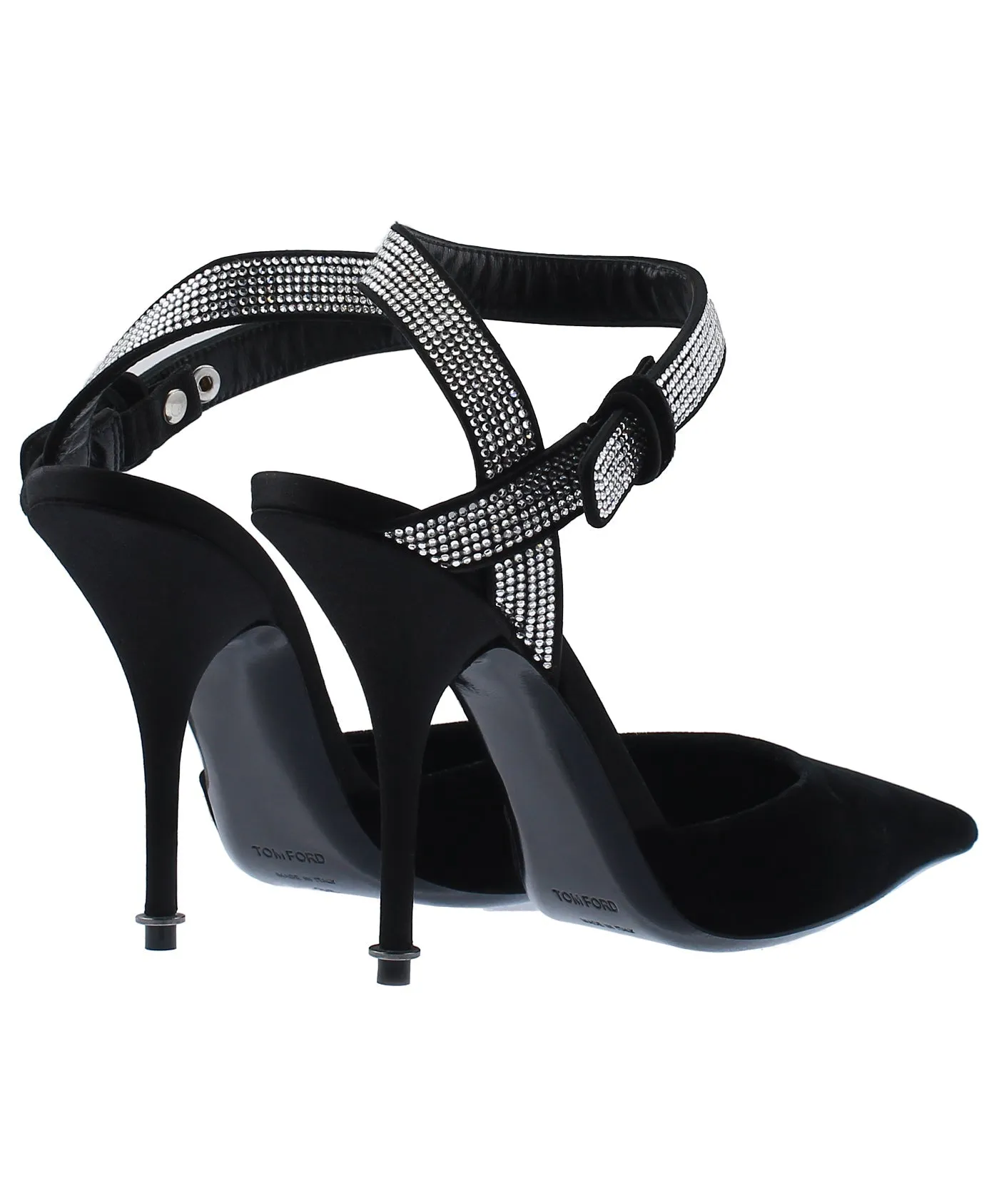 Asymmetric Crystal Ankle Strap Pumps