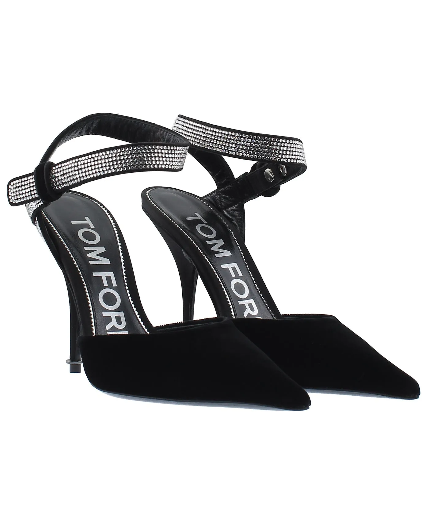 Asymmetric Crystal Ankle Strap Pumps
