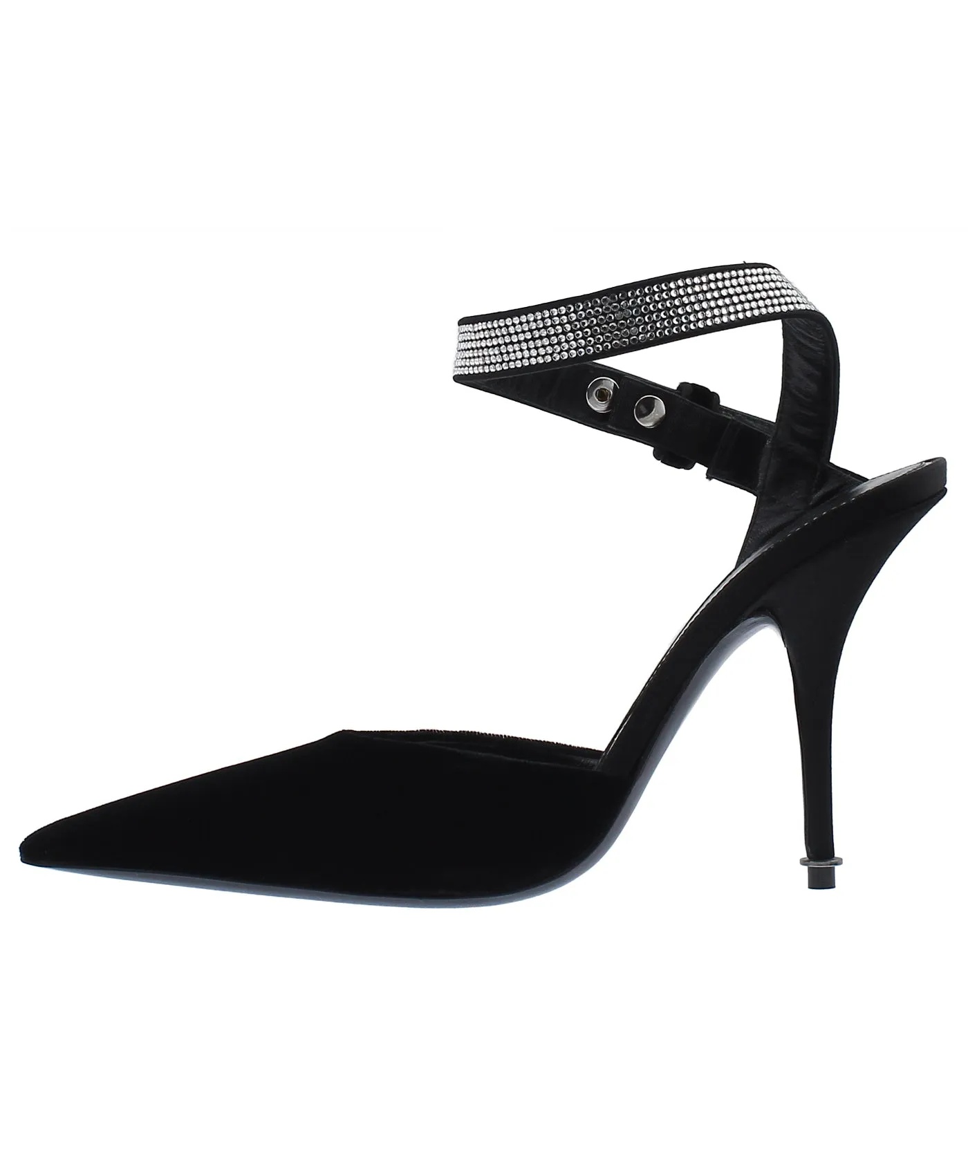Asymmetric Crystal Ankle Strap Pumps