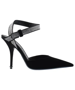Asymmetric Crystal Ankle Strap Pumps