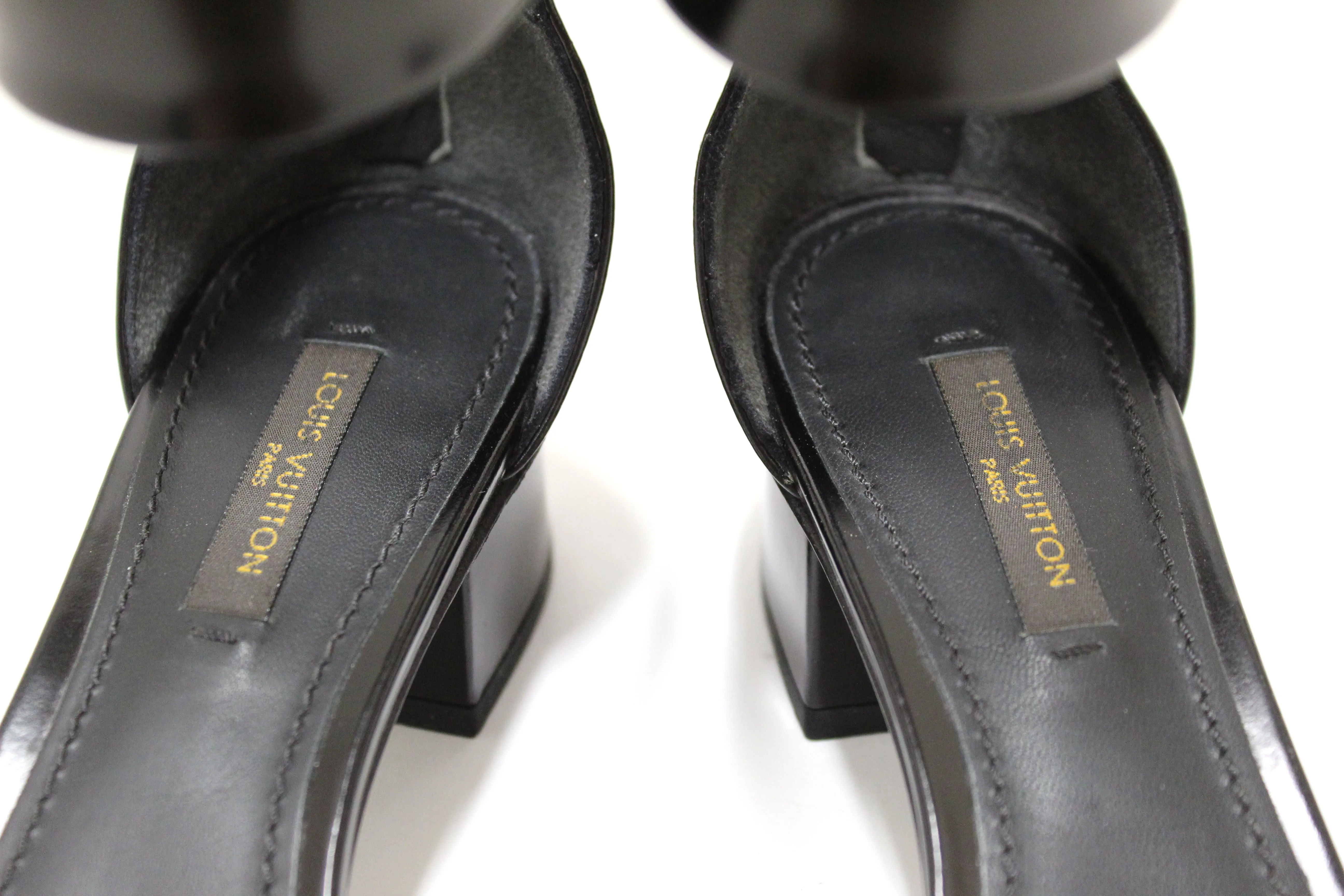 Authentic Louis Vuitton Black Calfskin Westbound Block Heel Sandal Shoes 4cm Size 37
