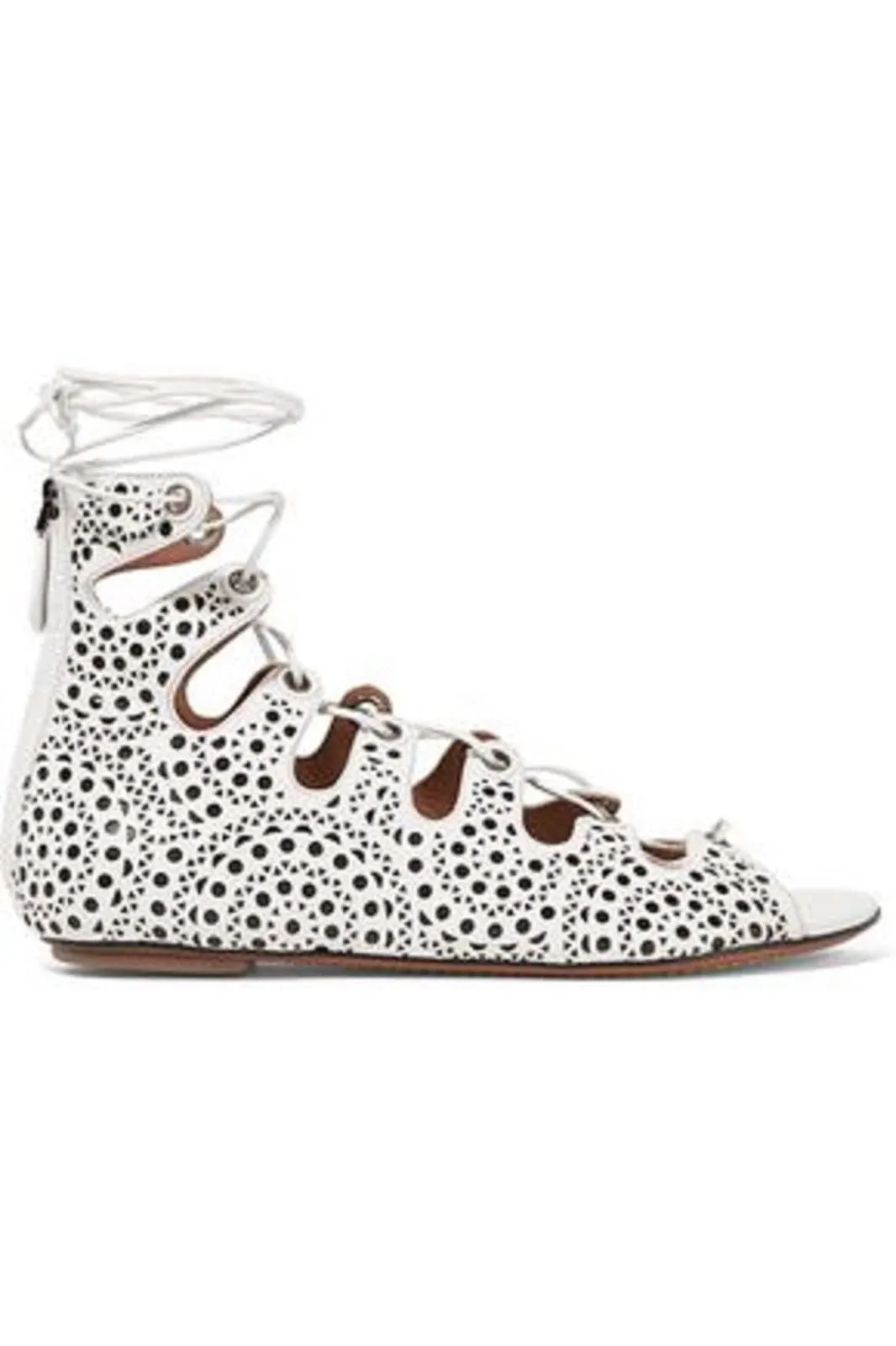 Azzedine Alaia FLAT LASER-CUT WHITE LEATHER SANDALS Size 39 US 9 UK 6 ladies