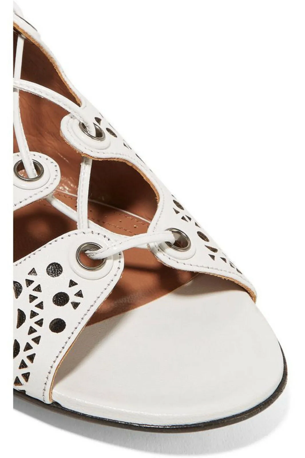Azzedine Alaia FLAT LASER-CUT WHITE LEATHER SANDALS Size 39 US 9 UK 6 ladies