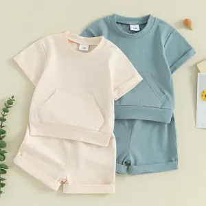 Baby Boys Short Sleeve Pocket T-Shirt and Elastic Shorts 2 Piece Outfits