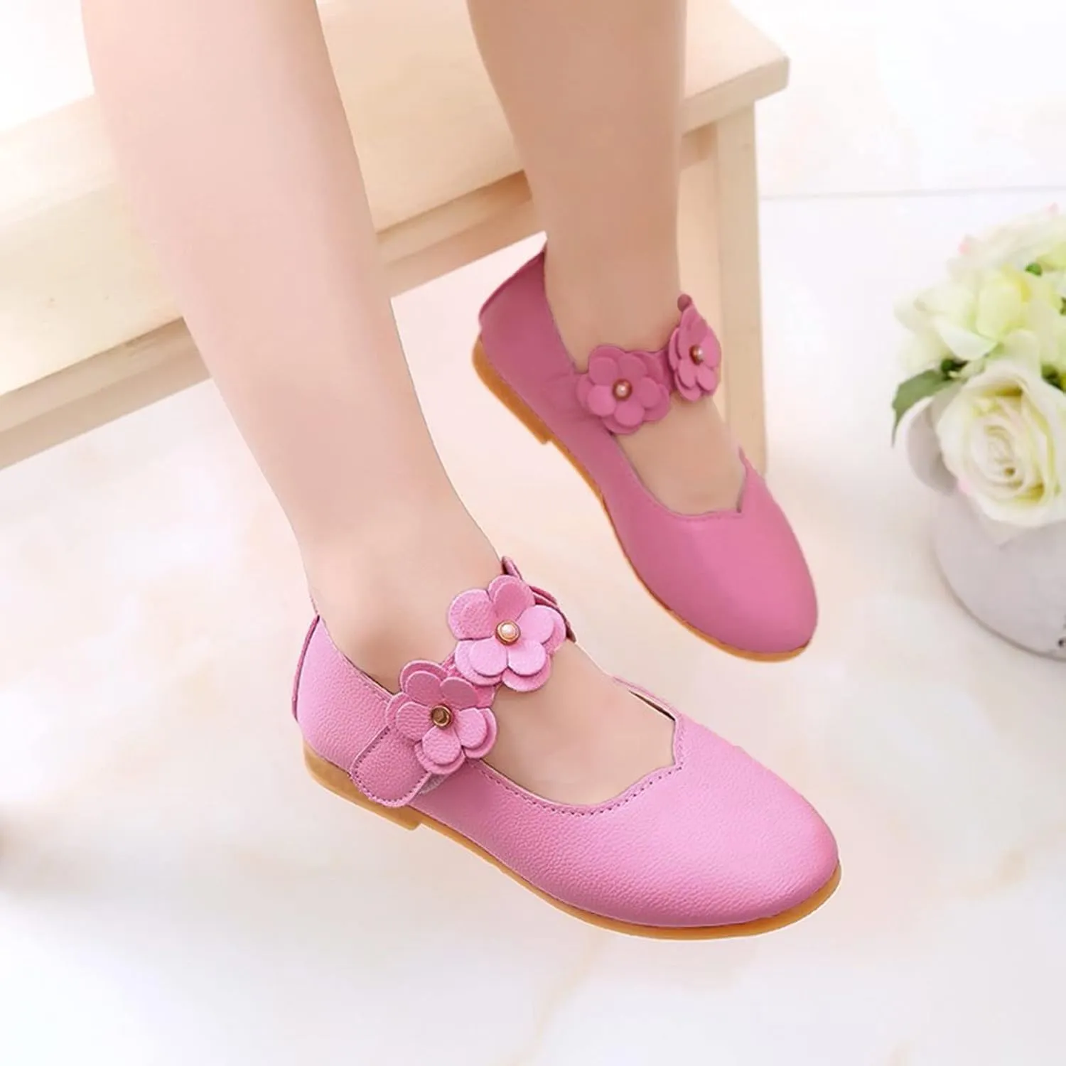 Baby Shoes Girl Size 2 Solid Soft Flower Shoes Kid Princess Single Children Step and Stride Toddler Boots