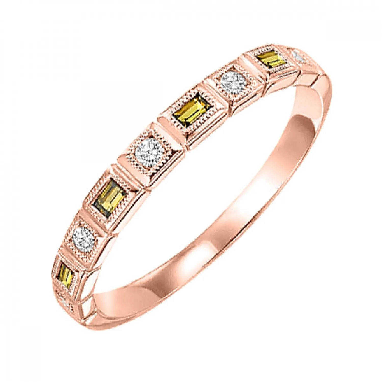 Baguette Gemstone and Diamond Stackable Ring