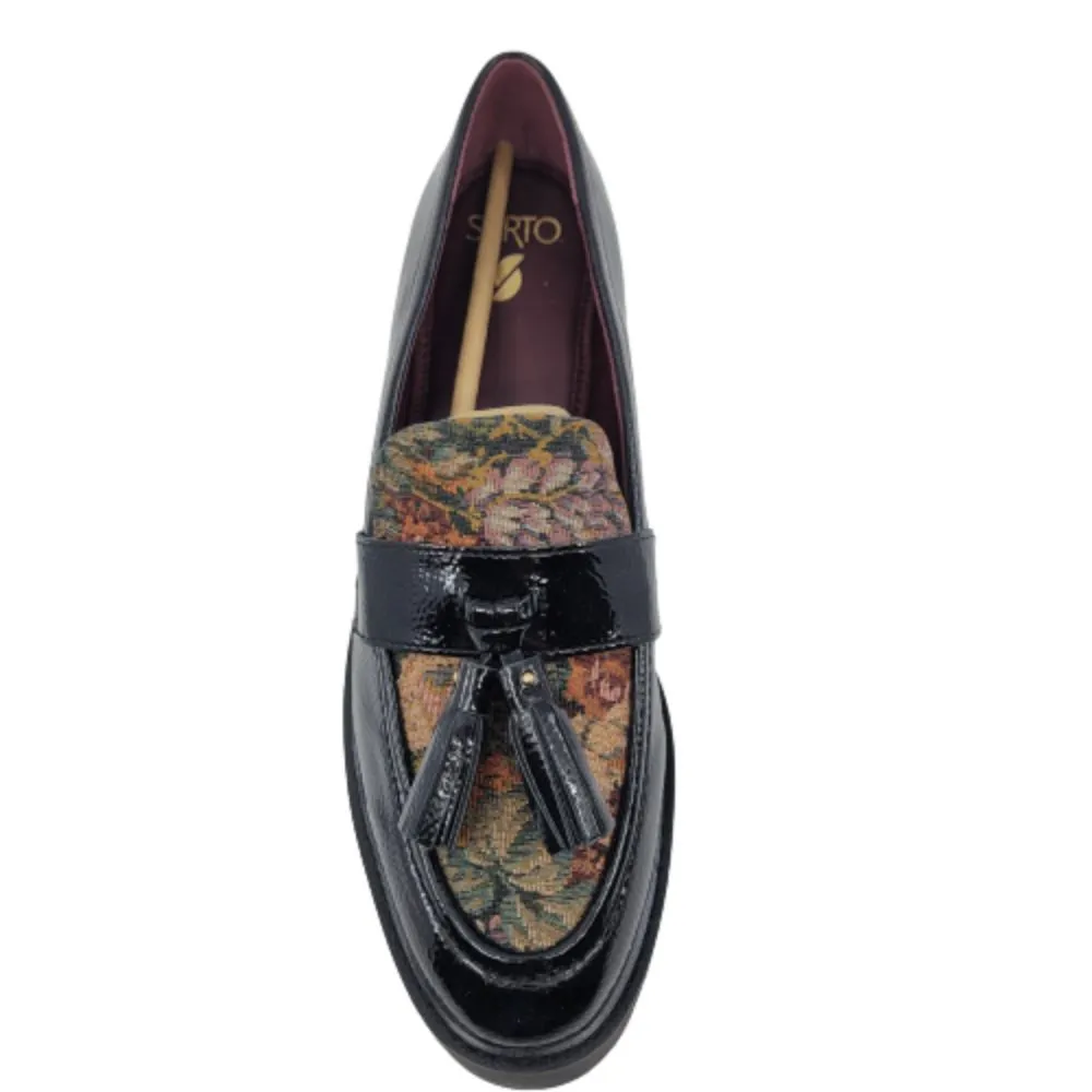 Balinna Black Patent and Fabric Franco Sarto Loafers
