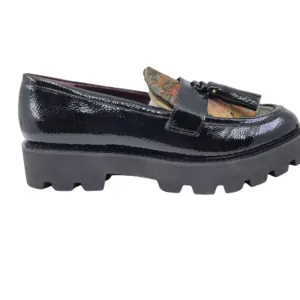 Balinna Black Patent and Fabric Franco Sarto Loafers