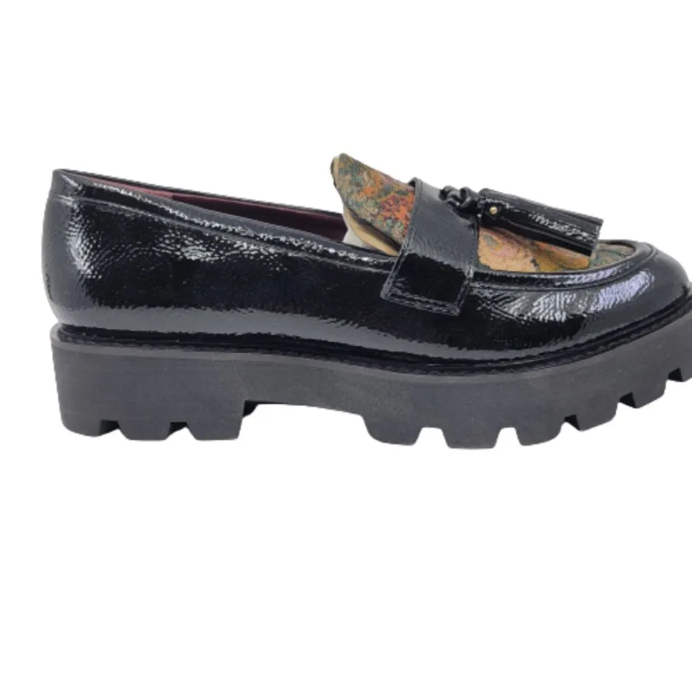 Balinna Black Patent and Fabric Franco Sarto Loafers