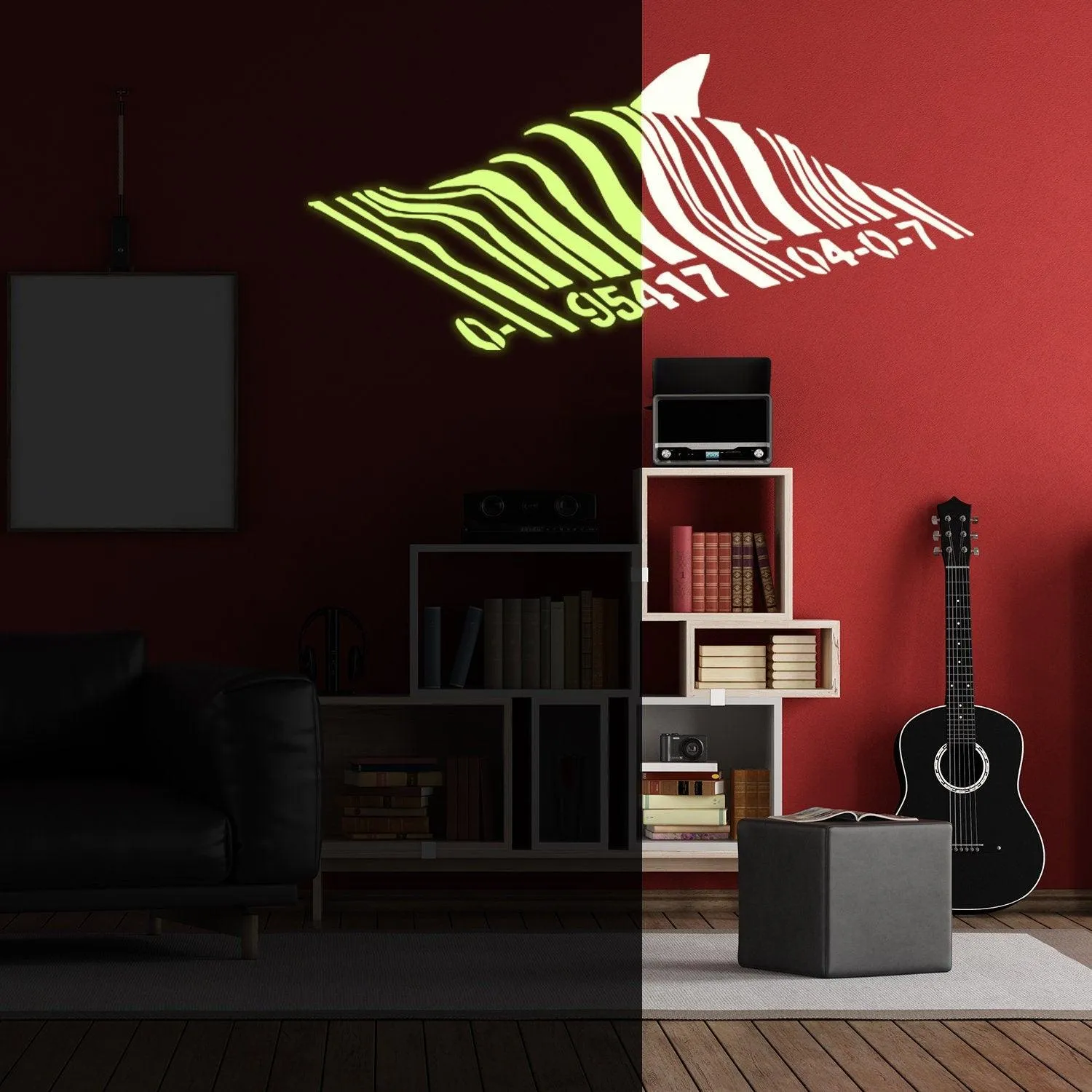 Banksy Barcode Shark Wall Vinyl Sticker - The Glow In Dark Street Art Graffiti Night Decal For Kids Room