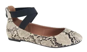 Bella Marie Dana-20 Python Pu Classic Ballerina Flats Elastic Crossing Straps