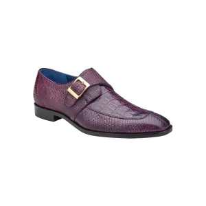 Belvedere Pablo Crocodile and Lizard Single Buckle Monk Strap Shoes Purple