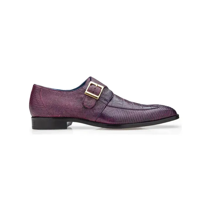Belvedere Pablo Crocodile and Lizard Single Buckle Monk Strap Shoes Purple