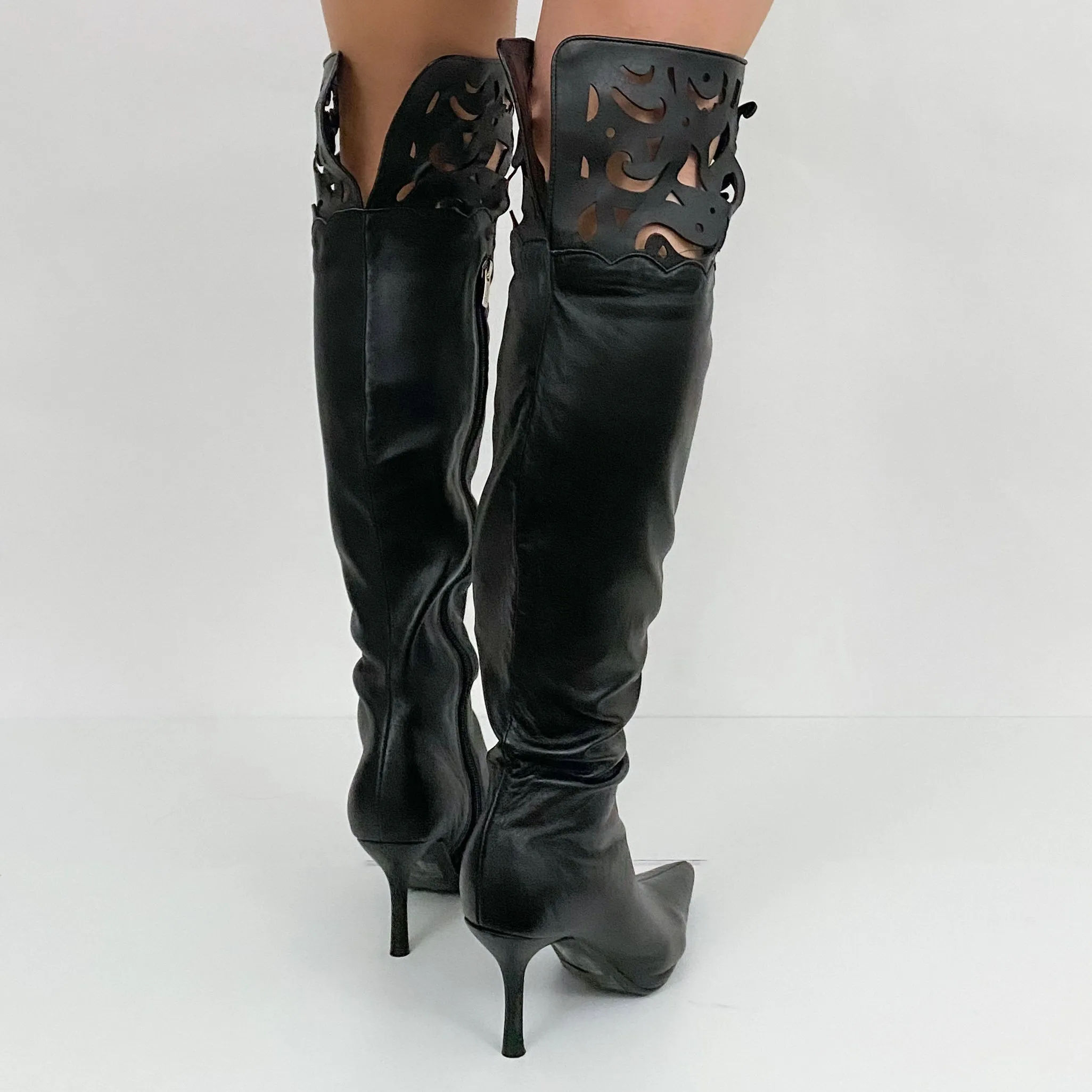 Black Leather Over the Knee Boots