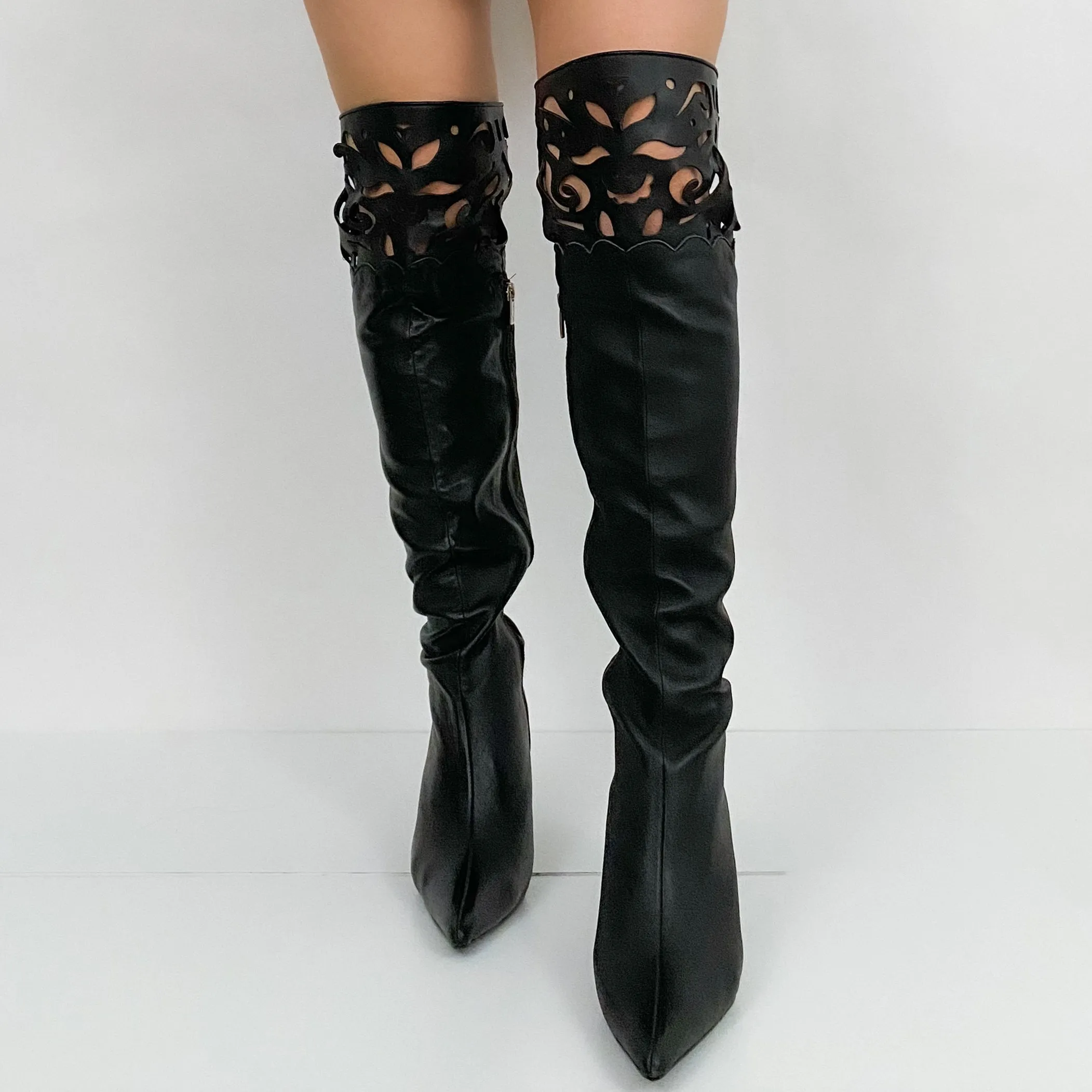 Black Leather Over the Knee Boots