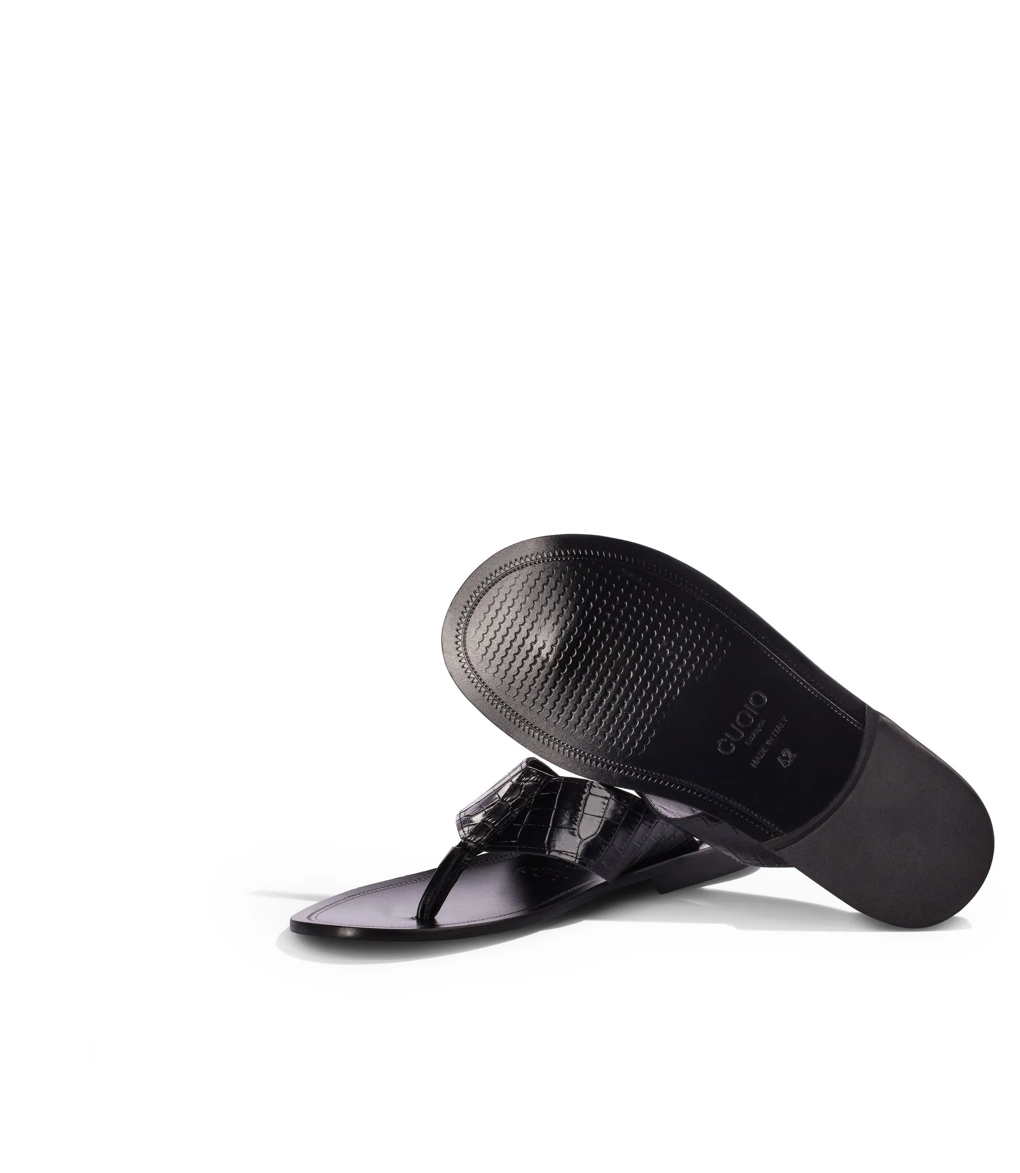Black leather thong sandals