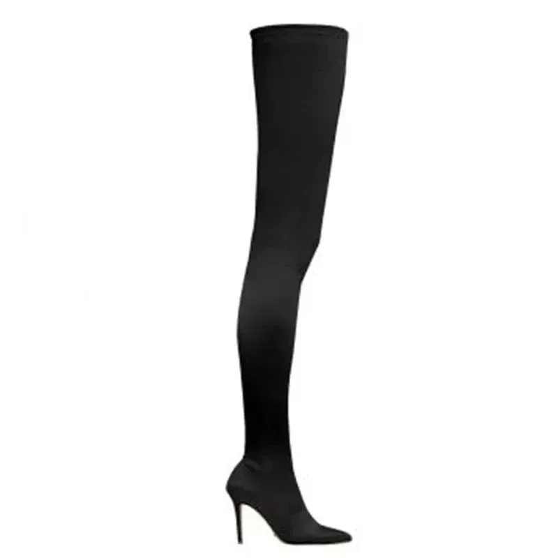 Black Over-the-knee Thin Heels Sock Boots