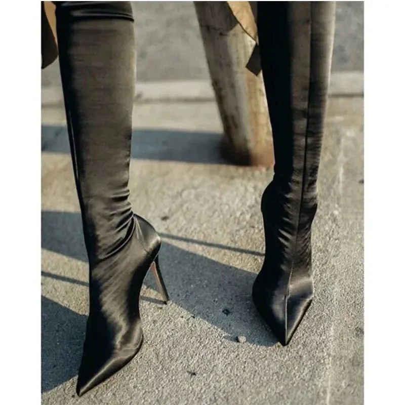 Black Over-the-knee Thin Heels Sock Boots