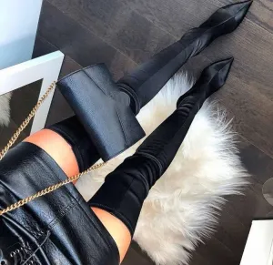 Black Over-the-knee Thin Heels Sock Boots