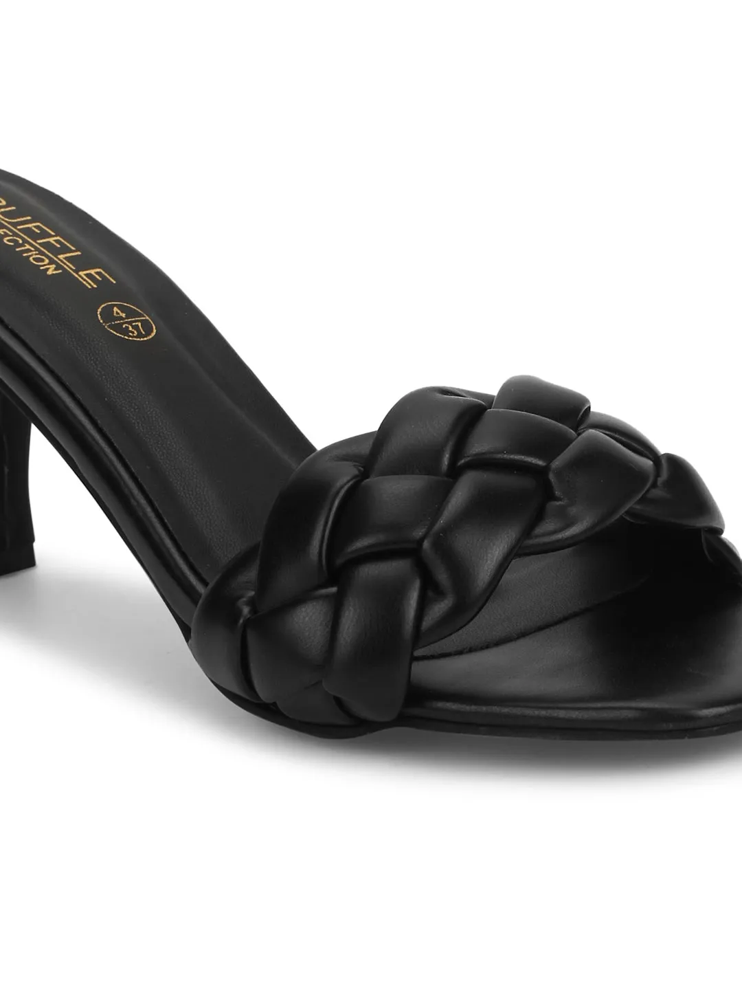 Black PU Braided Kitten Heels