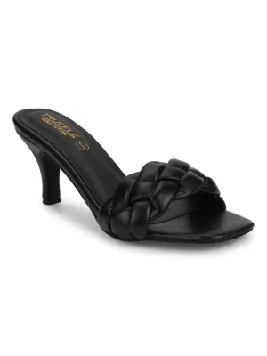 Black PU Braided Kitten Heels