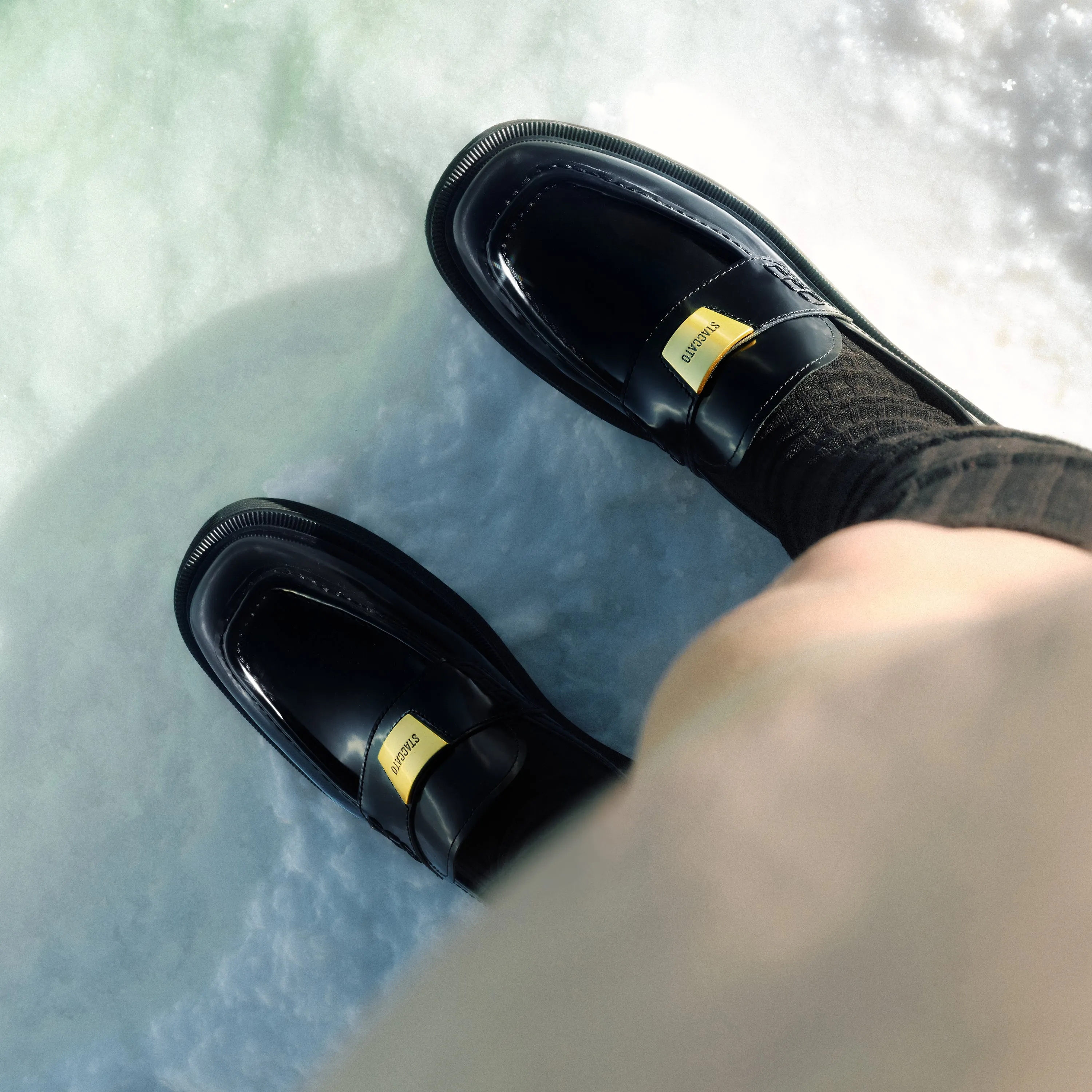 Black ST Golden Buckle Loafers