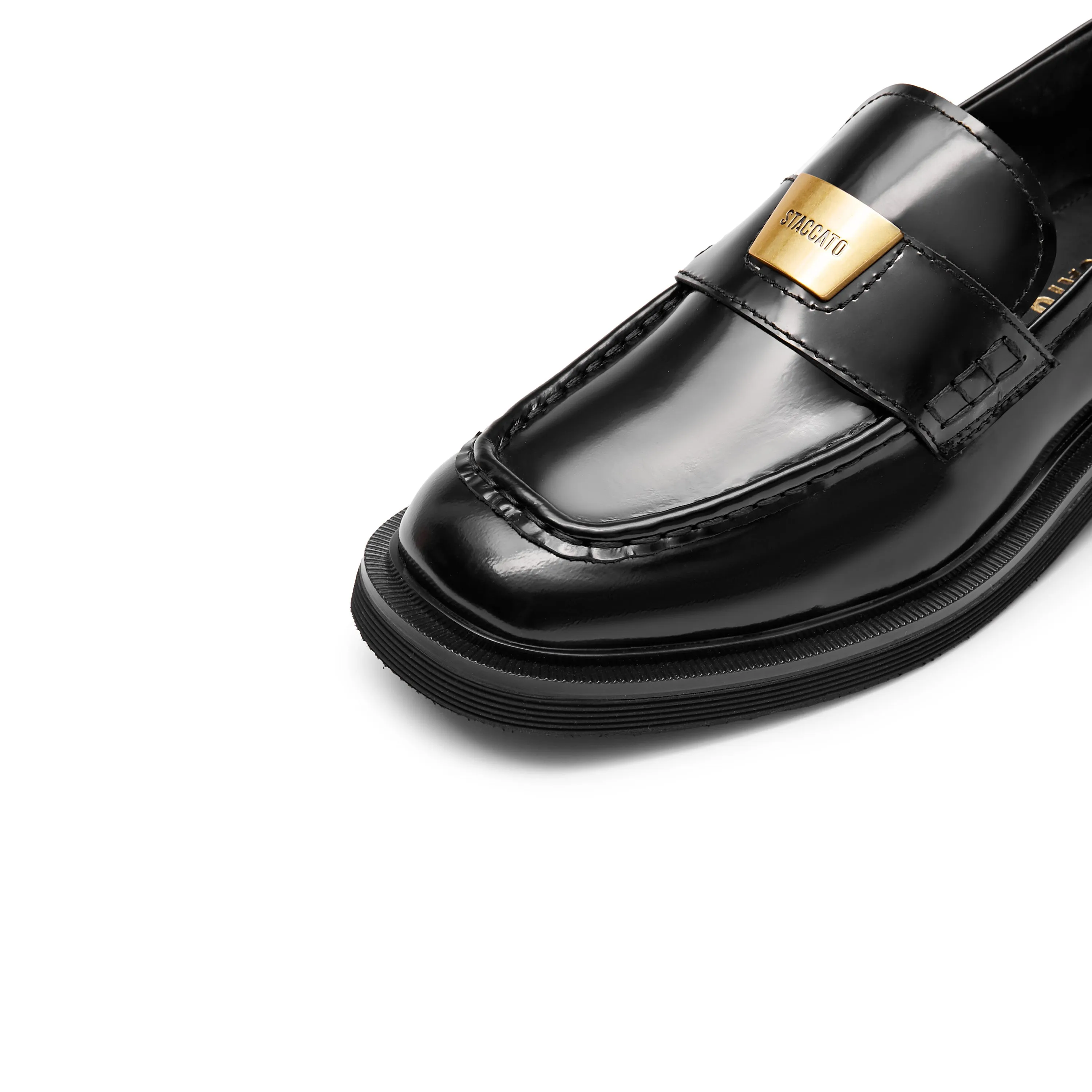 Black ST Golden Buckle Loafers