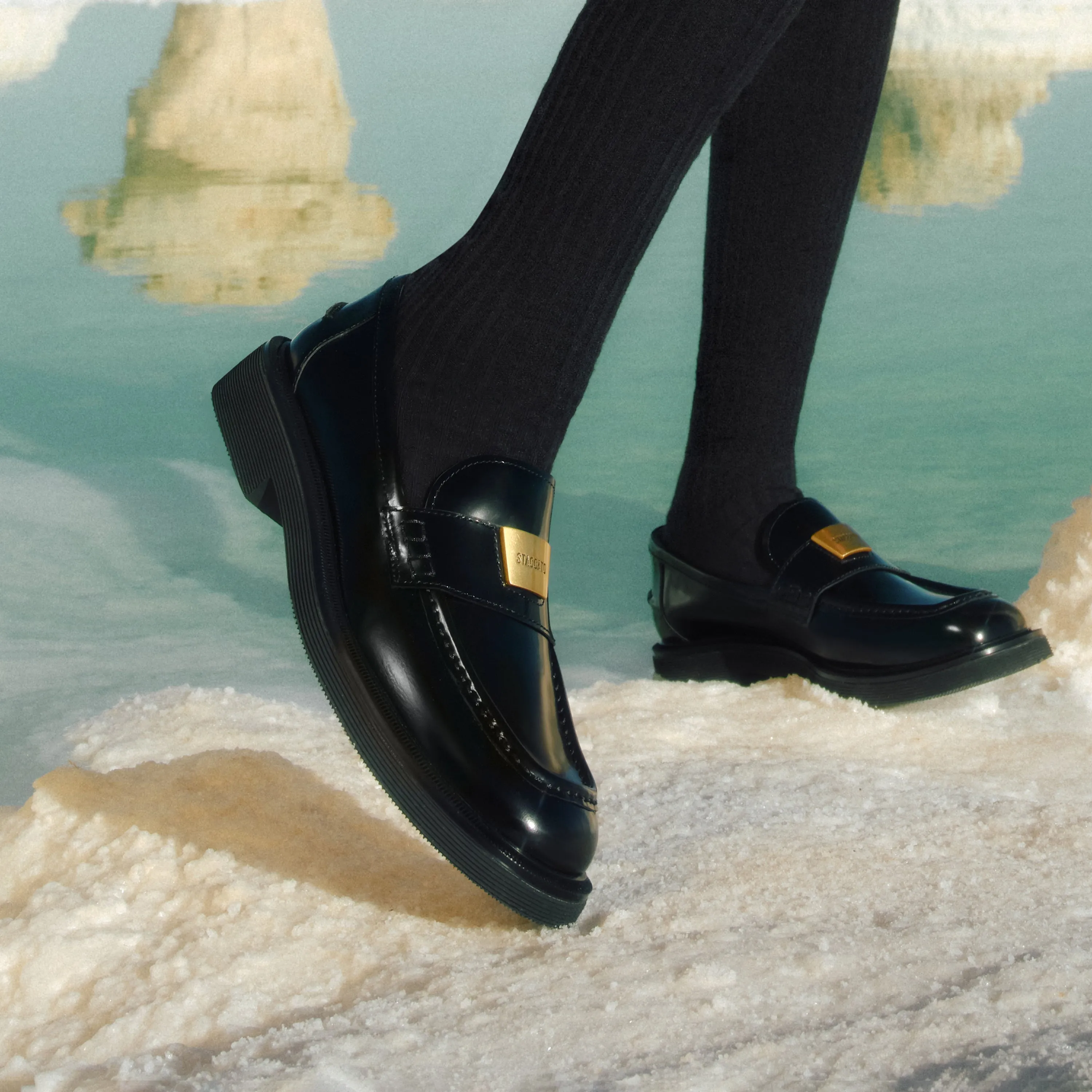 Black ST Golden Buckle Loafers