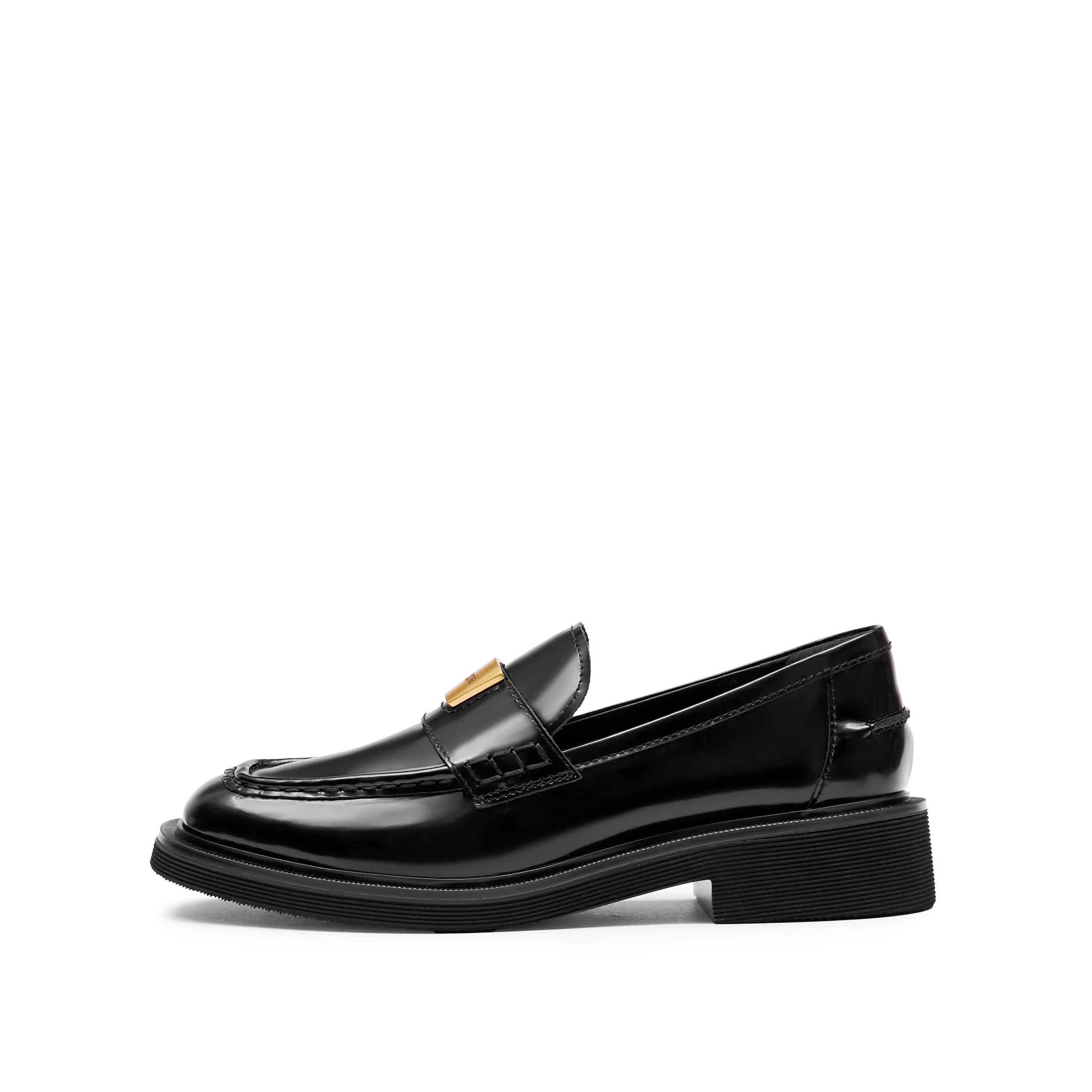 Black ST Golden Buckle Loafers