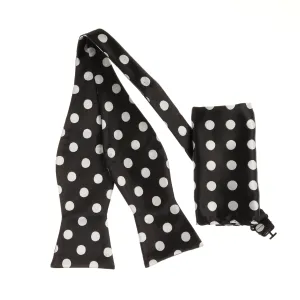 Black with Grey Polka Dot Designed Self-Tie Bow Tie with Matching Pocket Square