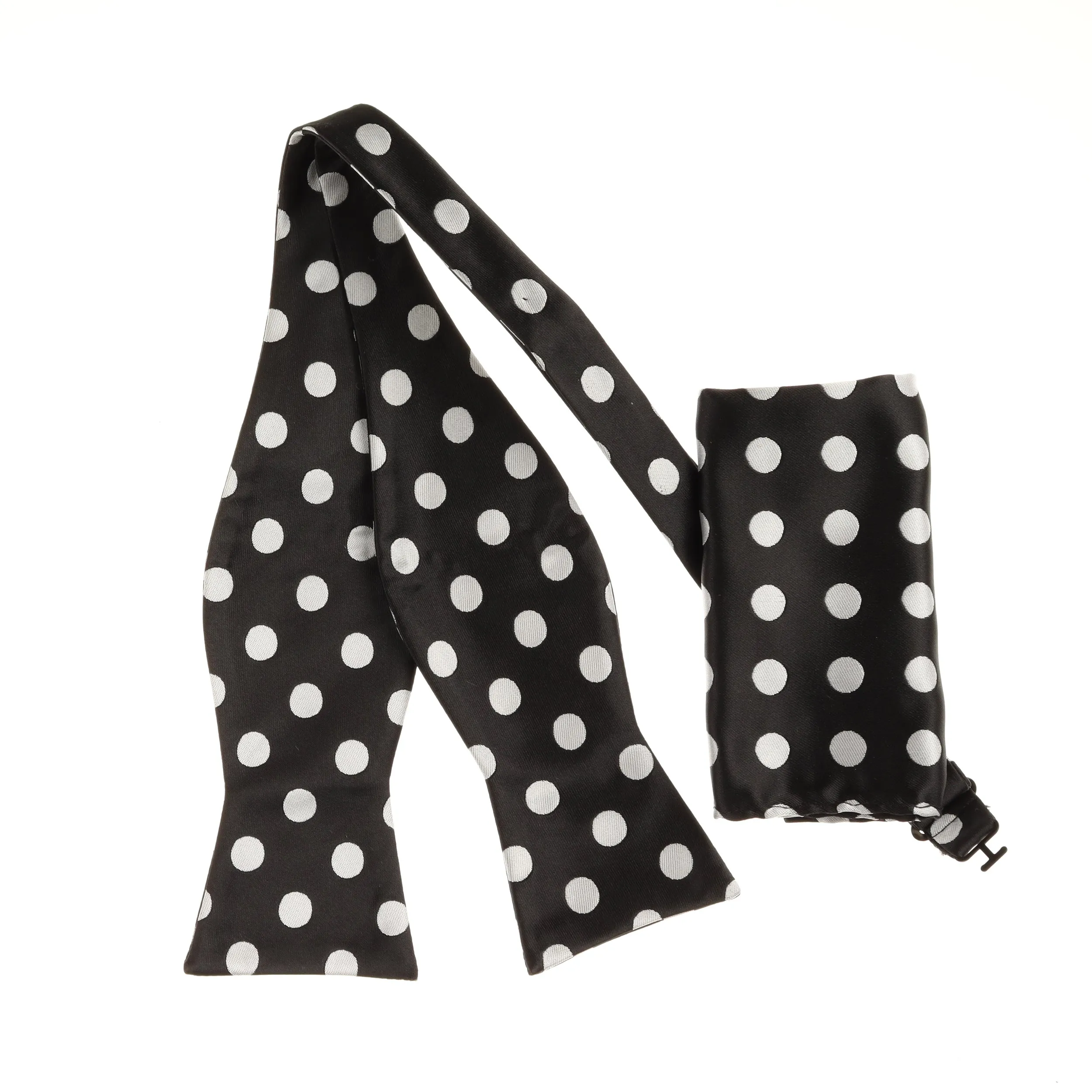 Black with Grey Polka Dot Designed Self-Tie Bow Tie with Matching Pocket Square
