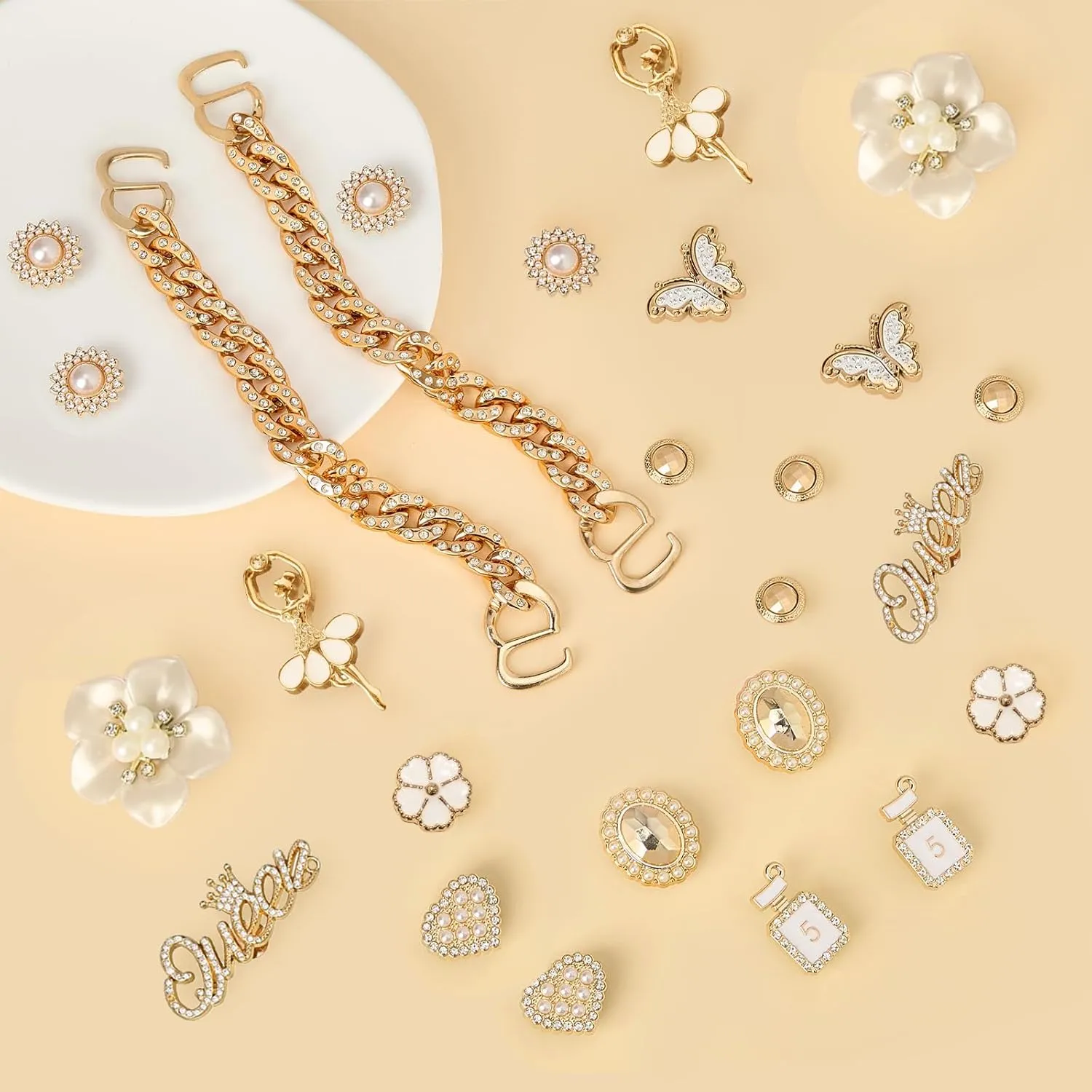 Bling Shoe Charms For Women, Floral Pearl Clog Shoe Decor, Butterfly Jewelry Accessories For Party Favors, Birthday Gifts.