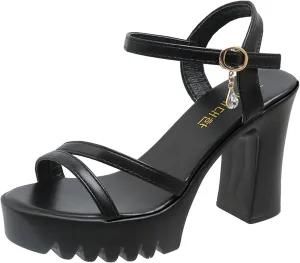 Block Heels Women's Open Toe Ankle Strap Chunky Heels Clear Sandals for Women Prom Heeled Sandals for Women