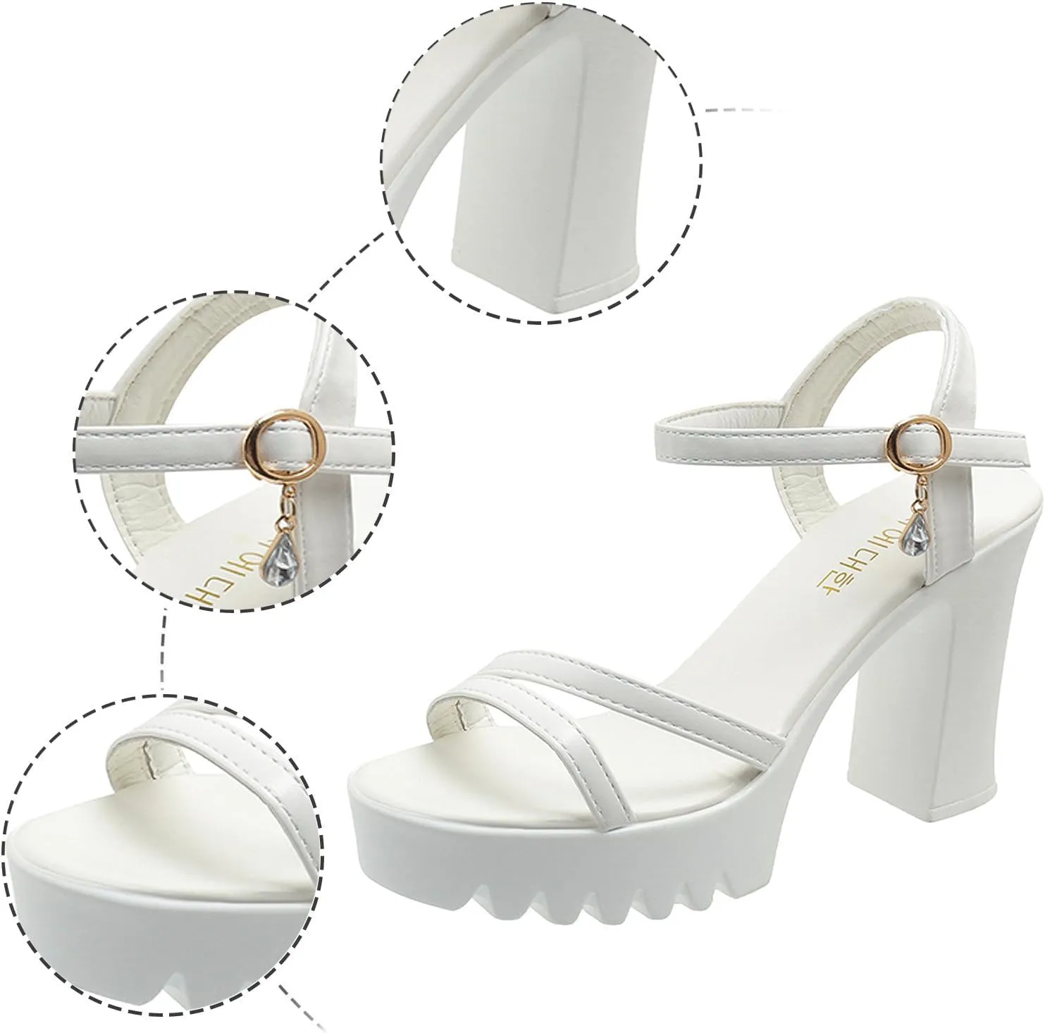 Block Heels Women's Open Toe Ankle Strap Chunky Heels Clear Sandals for Women Prom Heeled Sandals for Women