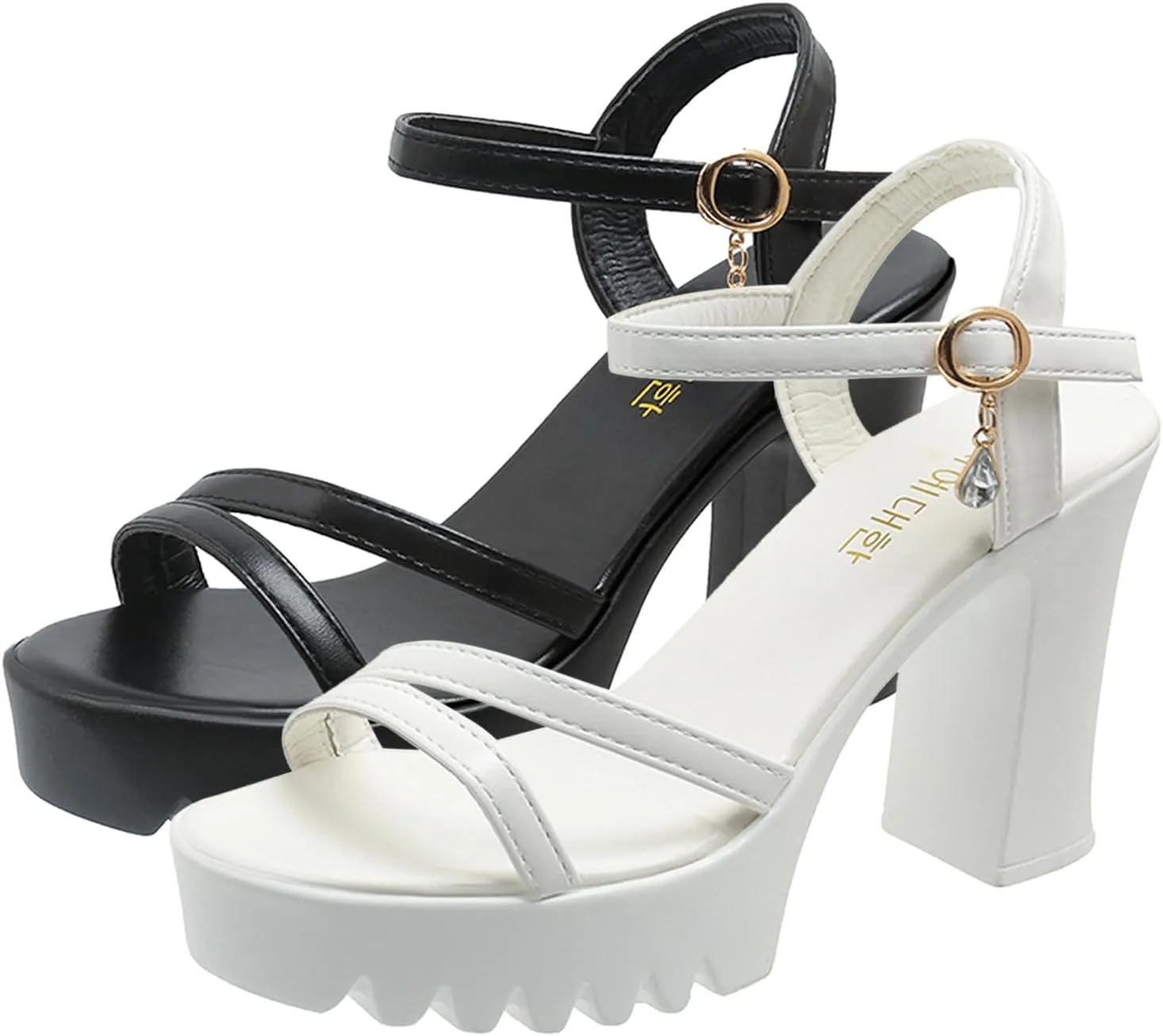 Block Heels Women's Open Toe Ankle Strap Chunky Heels Clear Sandals for Women Prom Heeled Sandals for Women