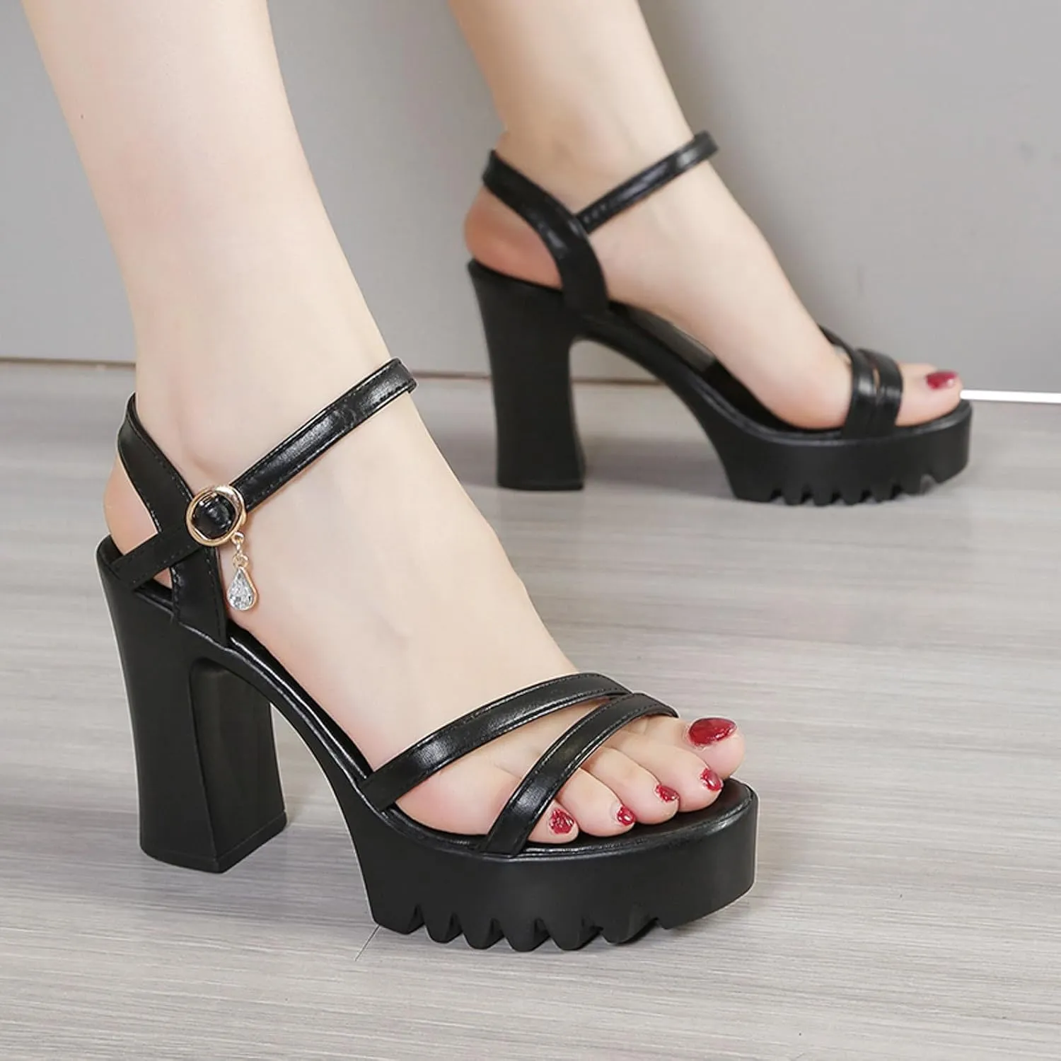 Block Heels Women's Open Toe Ankle Strap Chunky Heels Clear Sandals for Women Prom Heeled Sandals for Women