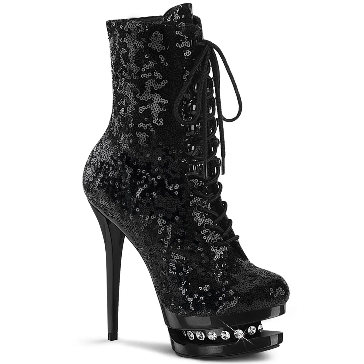 BLONDIE-R-1020 Pleaser Black Sequins Sexy Platform Shoes (Pole Dancing Heels)