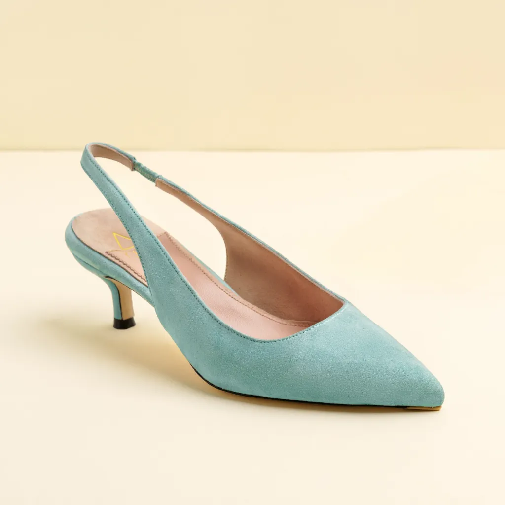 Blue Breeze Suede Slingback Kitten Heel