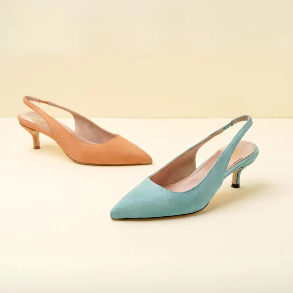 Blue Breeze Suede Slingback Kitten Heel