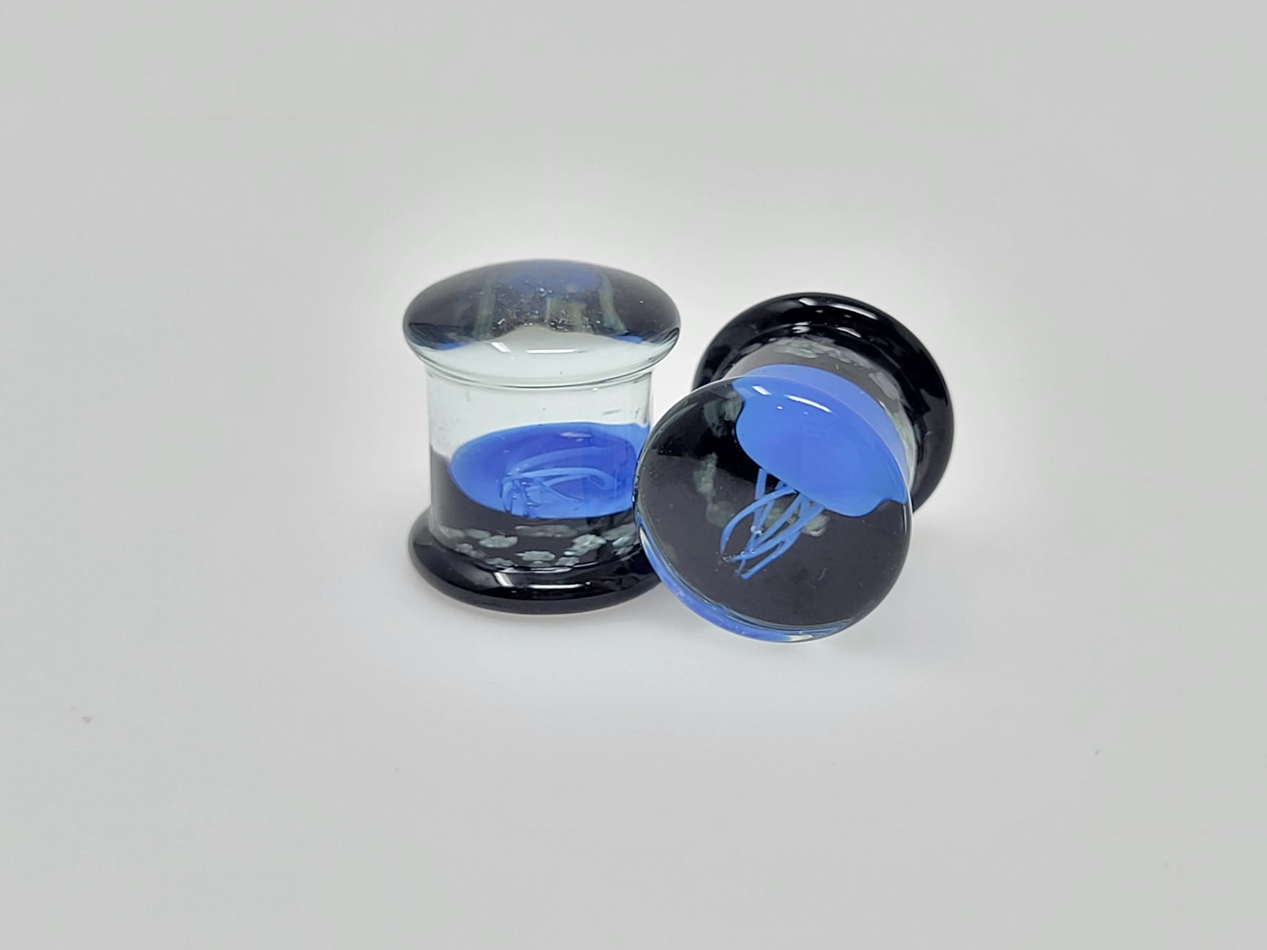 Blue JellyFish Glass Glow in the Dark Plugs (8mm - 16mm) (Pair) - G019